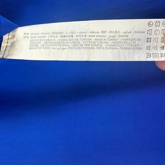 Zara Long Sleeve Royal Blue Deep V Neck Slit Blouse Womens Small Flowy Boxy - Picture 13 of 14